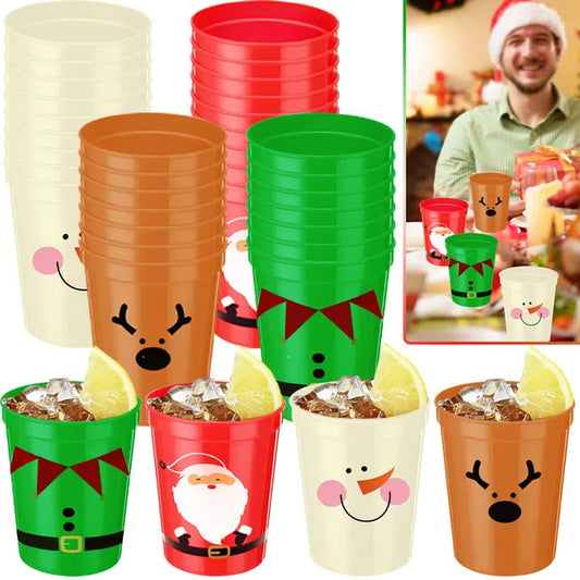 12 Pcs Christmas Drink Cups – Santa, Snowman & Elk Holiday Party Cups