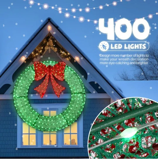 60in Pre-Lit Outdoor Christmas Wreath – 400 LEDs & Bold Bow