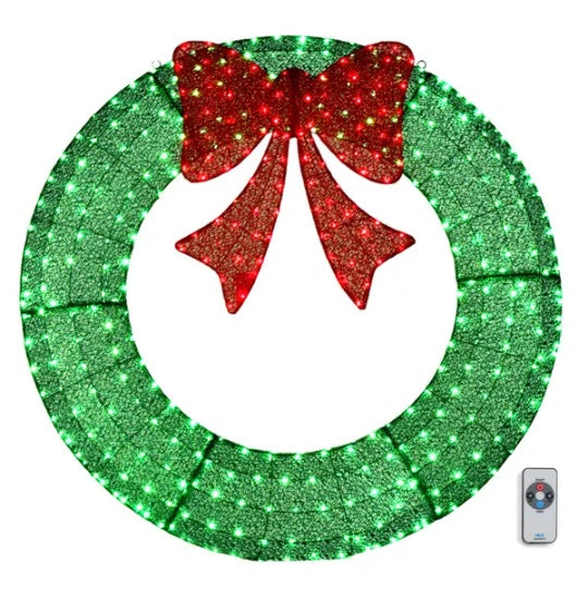 60in Pre-Lit Outdoor Christmas Wreath – 400 LEDs & Bold Bow