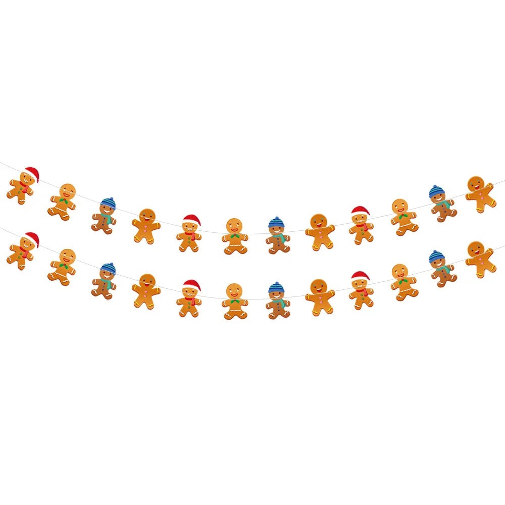 24PCS Christmas Banner Paper Garland – Gingerbread Man & Snowman Hanging Bunting Holiday Party & Home/Office Décor