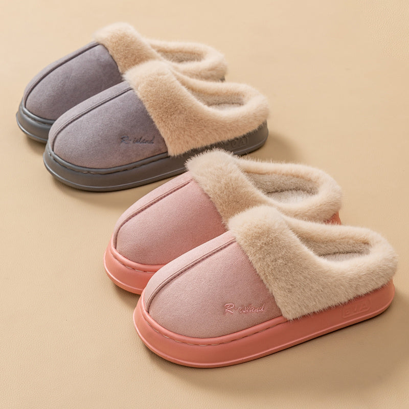 Winter Warm Fluffy Couple Slippers – Non‑Slip Indoor Cotton Shoes