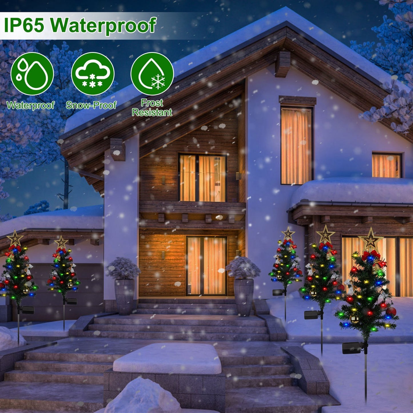 4Packs Solar Christmas Tree Lights – 20LEDs Garden Stake Lamps with Constant & Flashing Modes