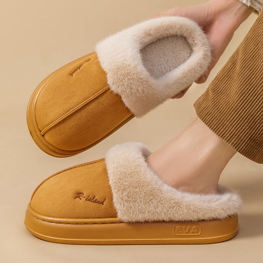 Winter Warm Fluffy Couple Slippers – Non‑Slip Indoor Cotton Shoes
