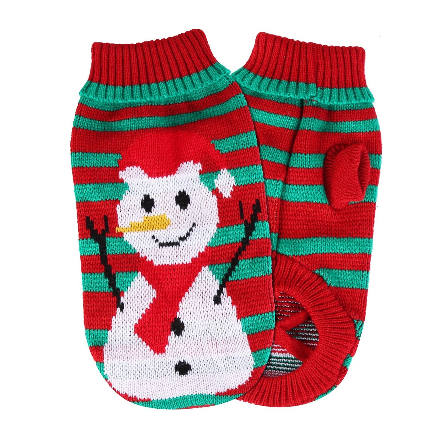 “Pet Christmas Turtleneck Sweater – Snowman & Stripes, 2 Patterns, 4 Sizes”