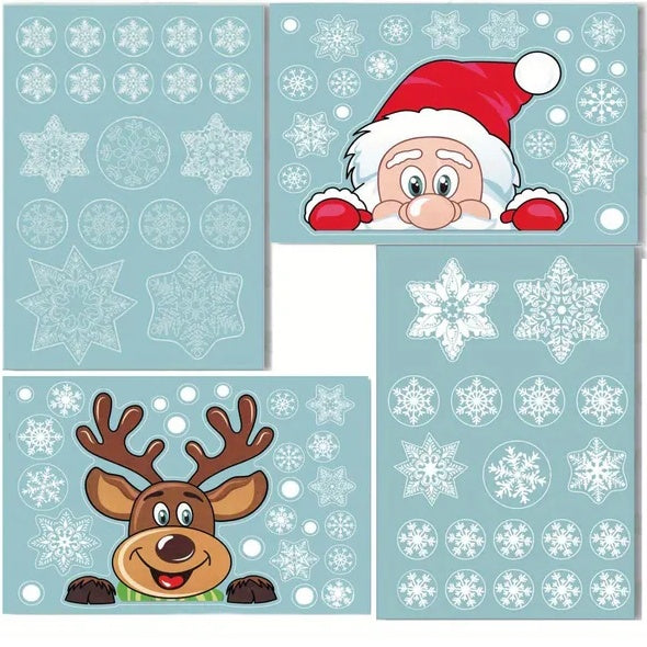 Holiday Window Clings – 4 Sheets of Snowflake & Christmas Character Stickers