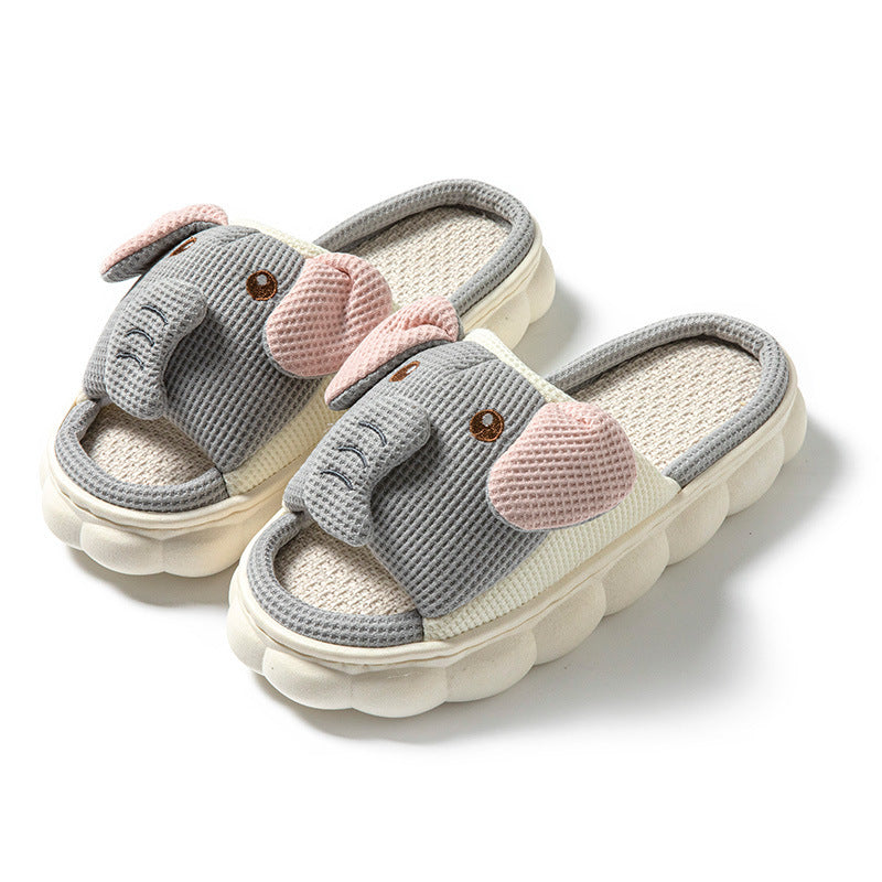 Couples Open Toe Elephant Linen Slippers – Breathable Non‑Slip Indoor Shoes