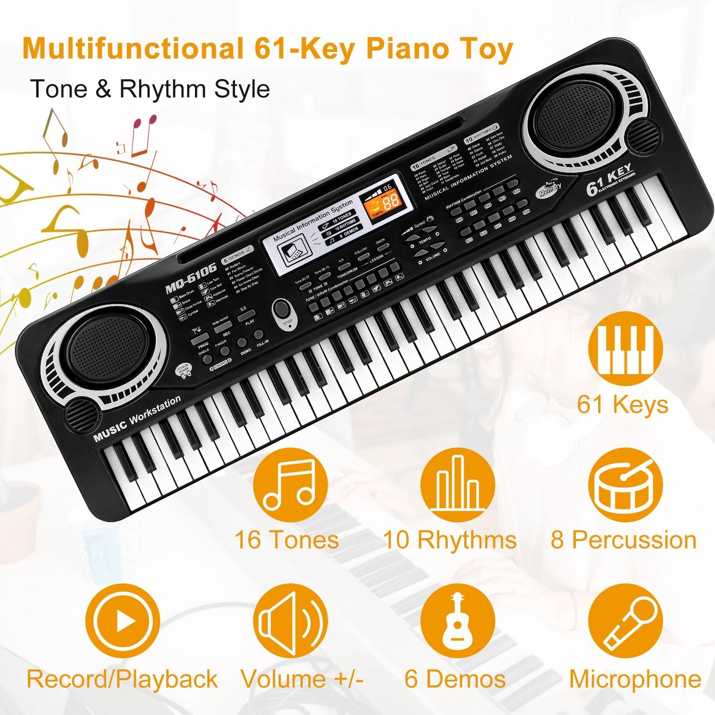 🎹 61 Keys Digital Keyboard with Microphone – Beginner Piano