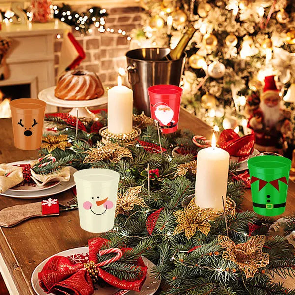 12 Pcs Christmas Drink Cups – Santa, Snowman & Elk Holiday Party Cups