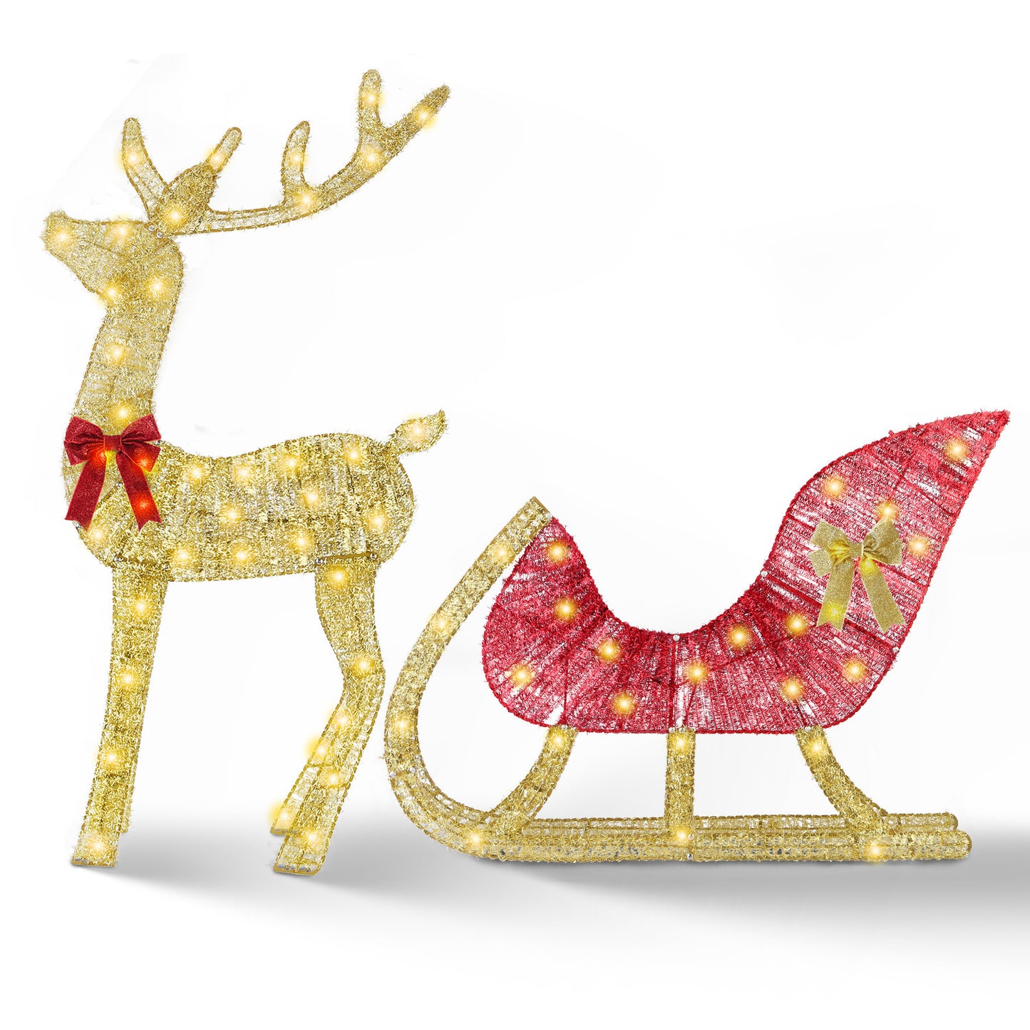“Lighted Christmas Reindeer & Sleigh Decoration – Indoor/Outdoor Holiday Display with 8 Lighting Modes – Limited Stock!”