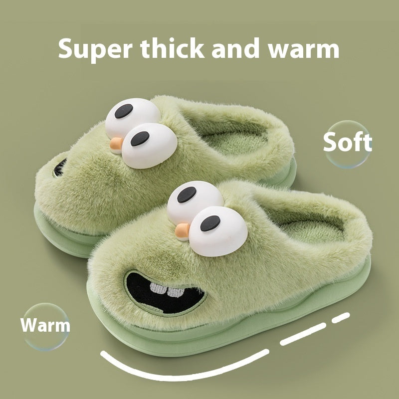 Women’s Warm Indoor Cotton Slippers – Cartoon Big Eye Dog Design