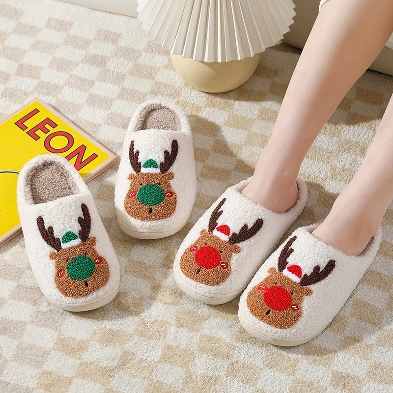 Cozy Christmas Slippers – Elk Design Winter Home Slip‑Ons