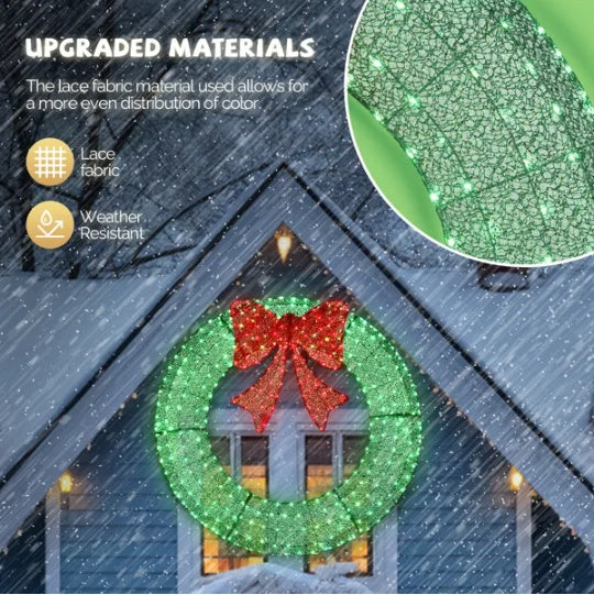60in Pre-Lit Outdoor Christmas Wreath – 400 LEDs & Bold Bow