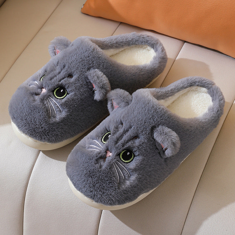 Autumn And Winter Cotton Slippers Women Couple Kitty Cartoon
