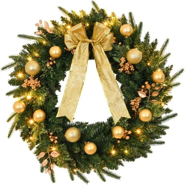 24in Remote‑Control Christmas Wreath – Warm Glow Holiday Décor