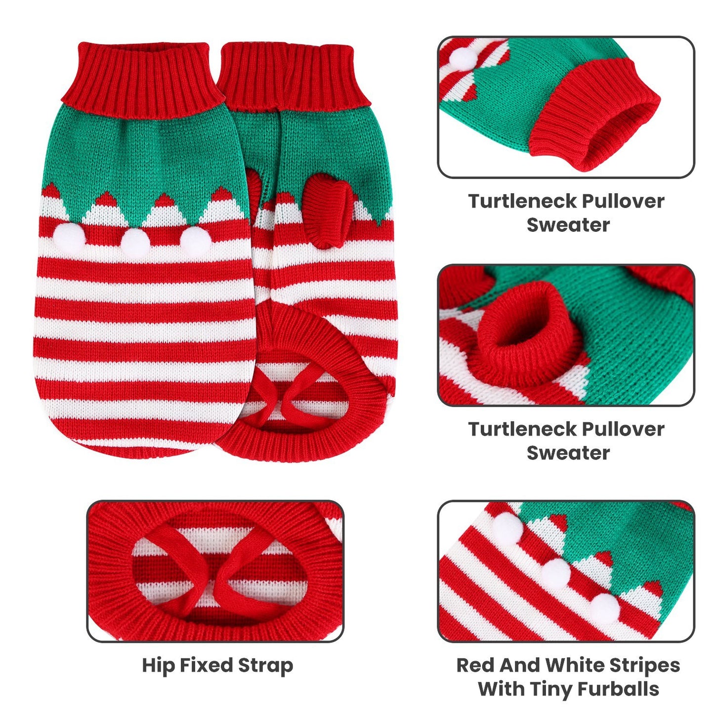 “Pet Christmas Turtleneck Sweater – Snowman & Stripes, 2 Patterns, 4 Sizes”