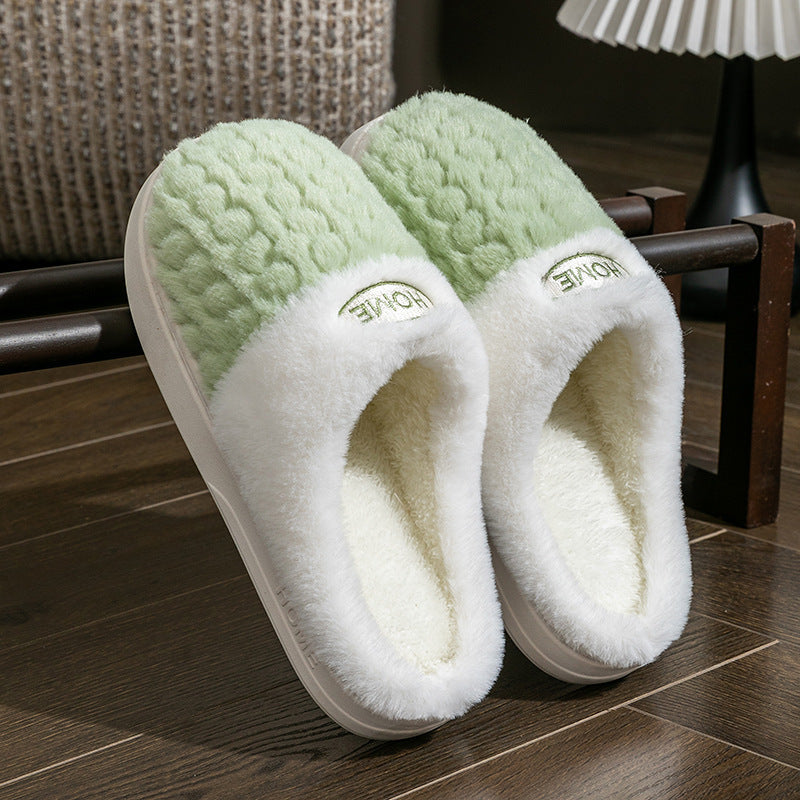 Women’s Thick Bottom Cotton Slippers – Non‑Slip Color Match Indoor Shoes