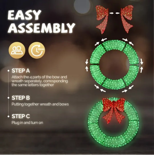 60in Pre-Lit Outdoor Christmas Wreath – 400 LEDs & Bold Bow