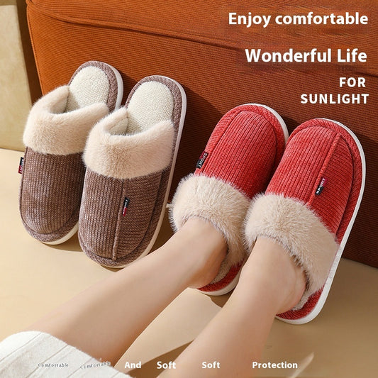 Fur Mouth Thermal Cotton Slippers – Non‑Slip Indoor Home Shoes