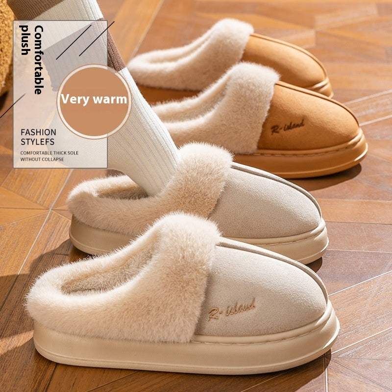 Winter Warm Fluffy Couple Slippers – Non‑Slip Indoor Cotton Shoes