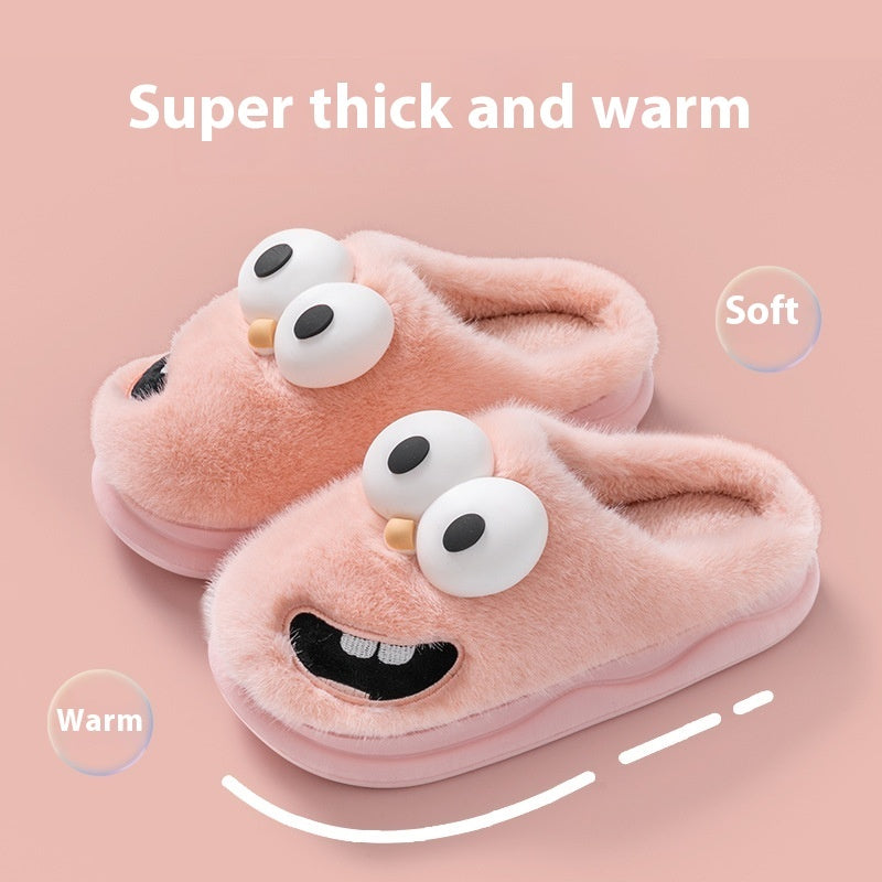 Women’s Warm Indoor Cotton Slippers – Cartoon Big Eye Dog Design