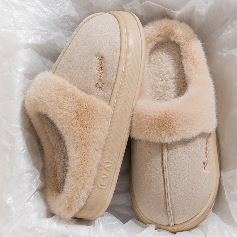 Winter Warm Fluffy Couple Slippers – Non‑Slip Indoor Cotton Shoes