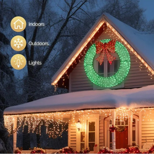 60in Pre-Lit Outdoor Christmas Wreath – 400 LEDs & Bold Bow