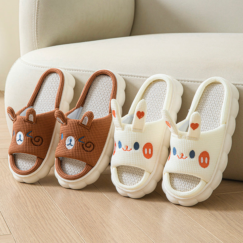Cartoon Open Toe Hemp Slippers – Couple Indoor Shoes