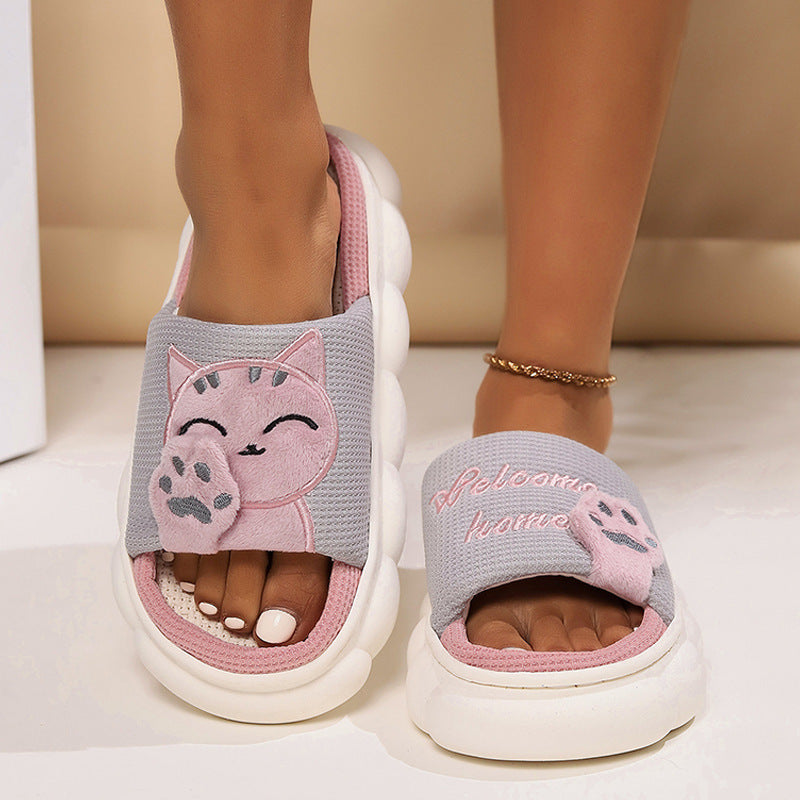Cute Cartoon Kitten Slippers – Women’s Cozy Indoor Shoes