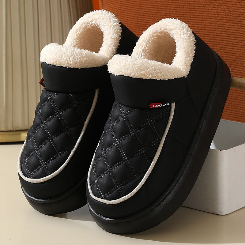 Women’s Winter Plush Cotton Slippers – Thick Bottom Waterproof Indoor/Outdoor Shoes
