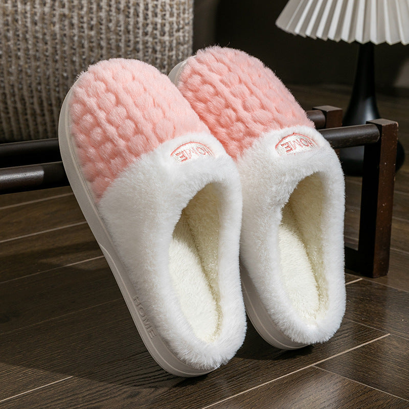 Women’s Thick Bottom Cotton Slippers – Non‑Slip Color Match Indoor Shoes