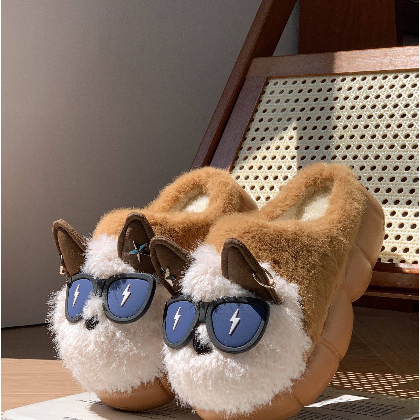 Women’s Thick‑Soled Puppy Cotton Slippers – Non‑Slip Indoor Shoes