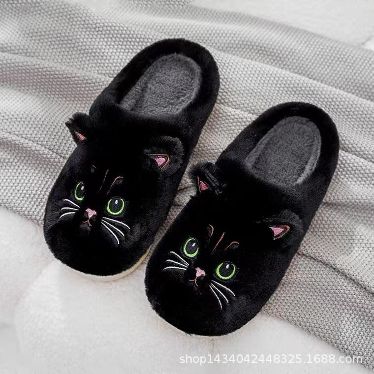 Autumn And Winter Cotton Slippers Women Couple Kitty Cartoon
