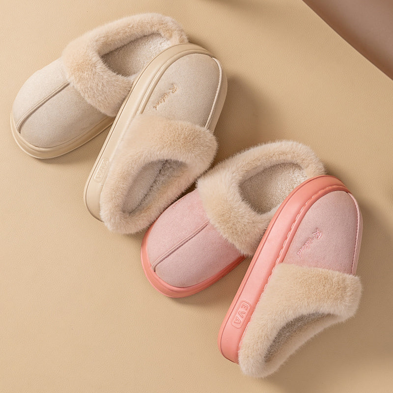 Winter Warm Fluffy Couple Slippers – Non‑Slip Indoor Cotton Shoes
