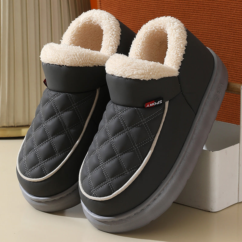 Women’s Winter Plush Cotton Slippers – Thick Bottom Waterproof Indoor/Outdoor Shoes
