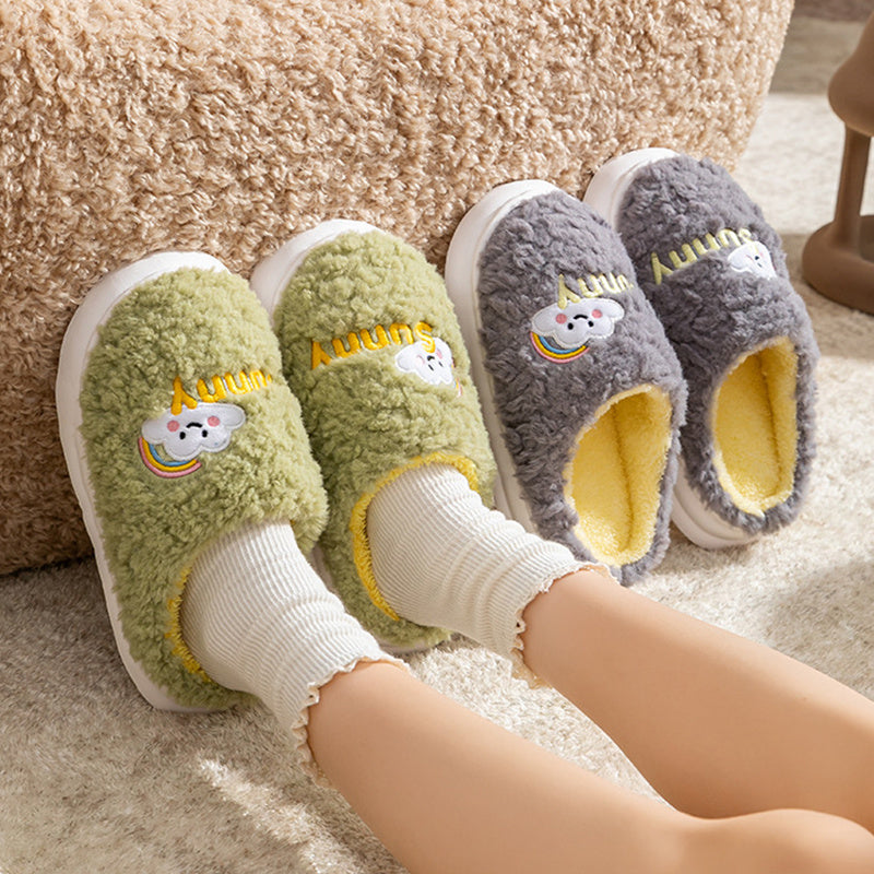 Cute Cartoon Cotton Slippers – Thick Bottom Indoor/Bedroom Shoes