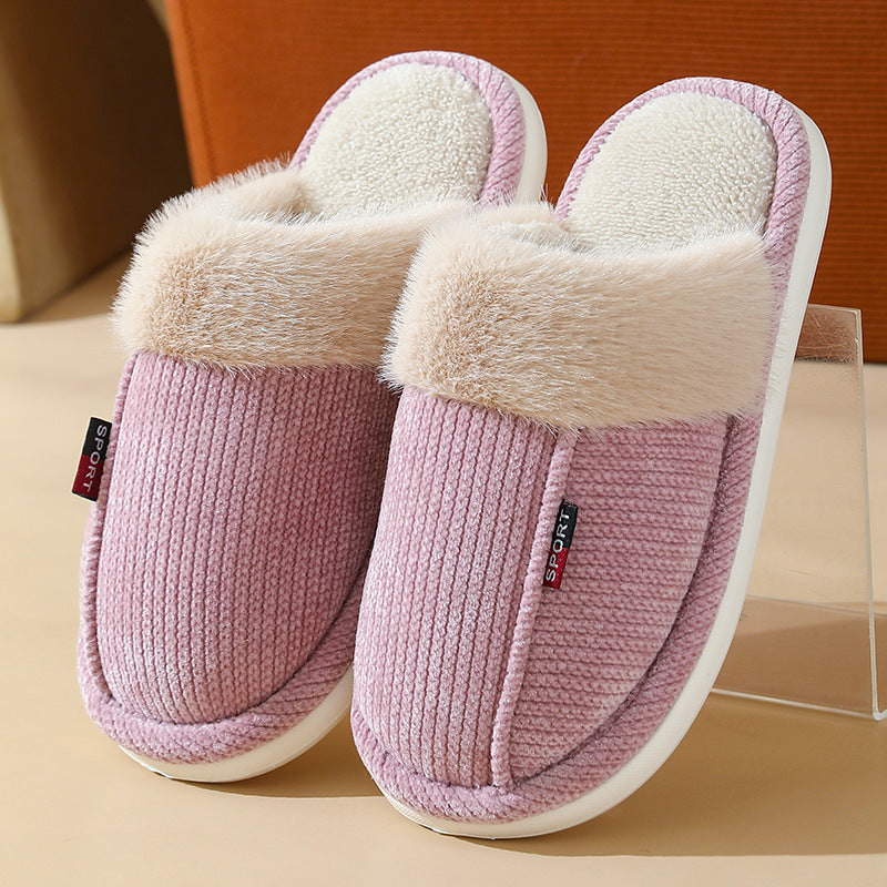 Fur Mouth Thermal Cotton Slippers – Non‑Slip Indoor Home Shoes