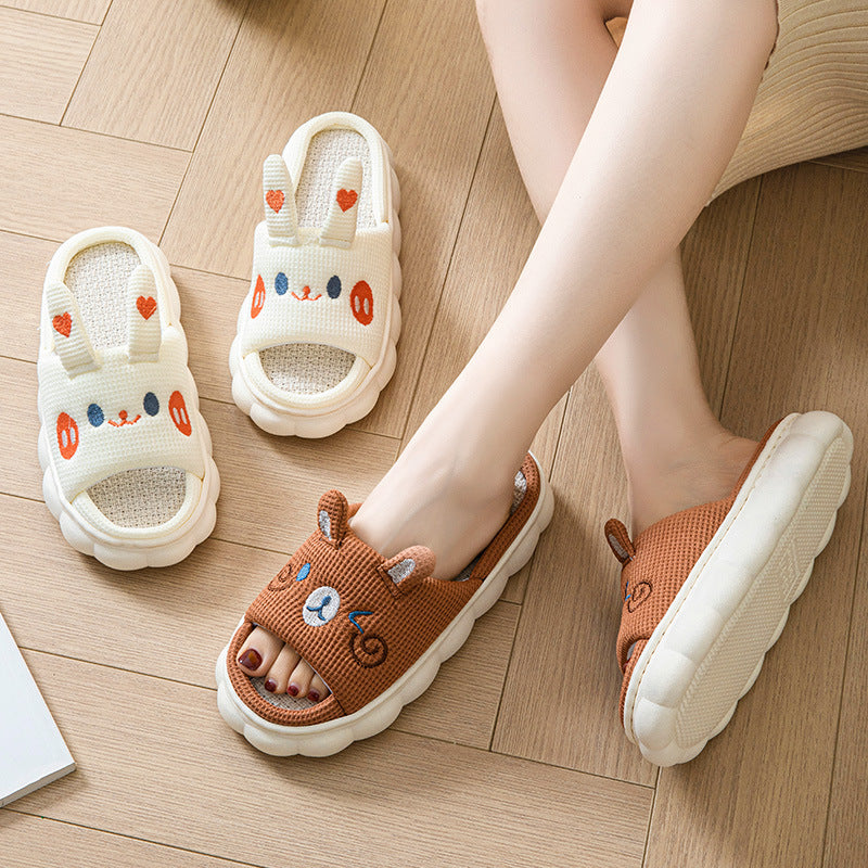 Cartoon Open Toe Hemp Slippers – Couple Indoor Shoes