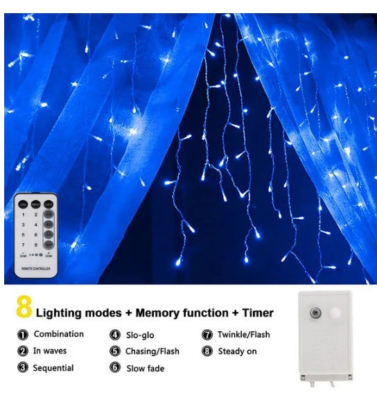 Curtain Icicle Lights – Wedding Party LED Fairy Christmas Indoor/Outdoor | Ships from US
