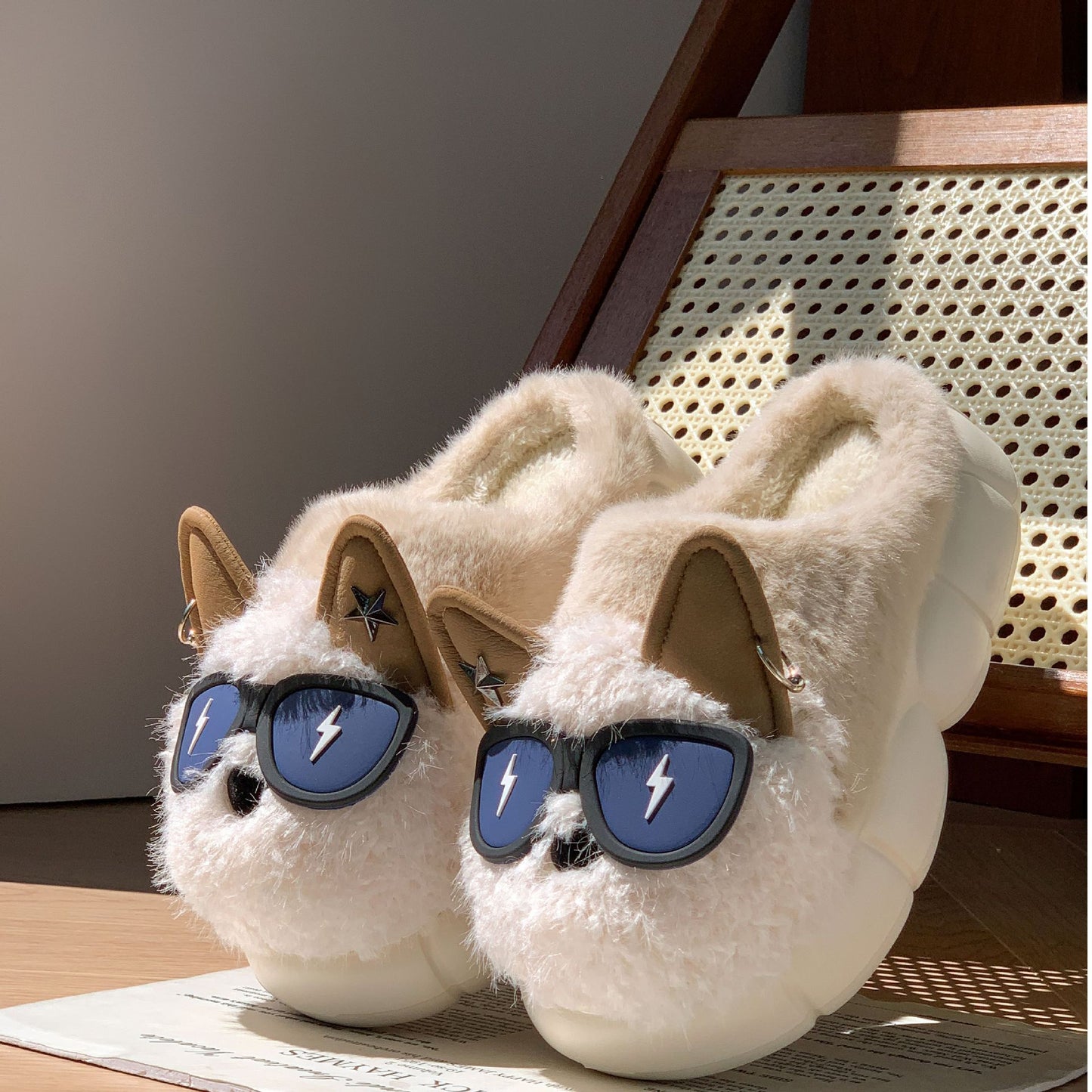 Women’s Thick‑Soled Puppy Cotton Slippers – Non‑Slip Indoor Shoes