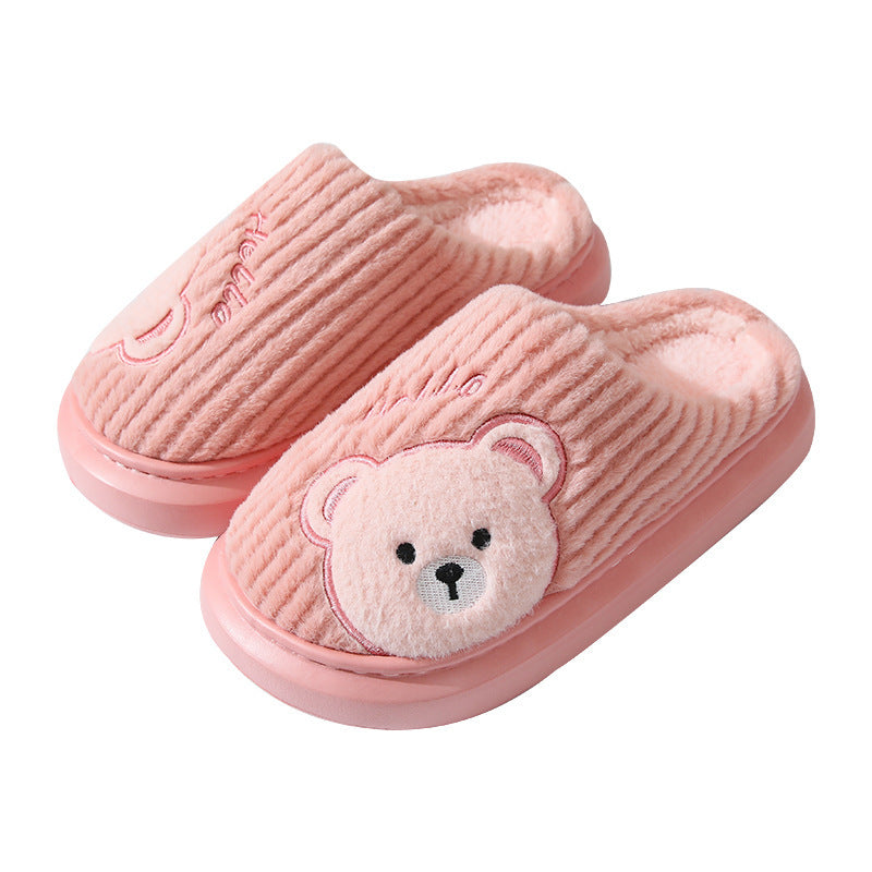 Cartoon Bear Plush Cotton Slippers – EVA Thick‑Soled Indoor Shoes
