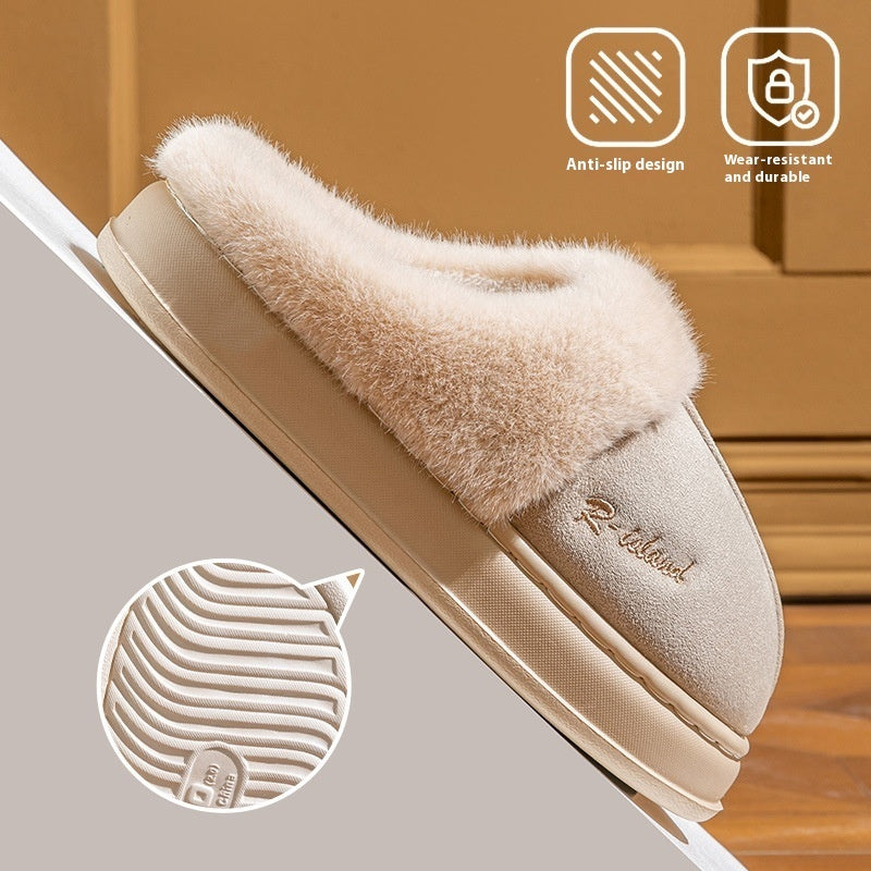Winter Warm Fluffy Couple Slippers – Non‑Slip Indoor Cotton Shoes
