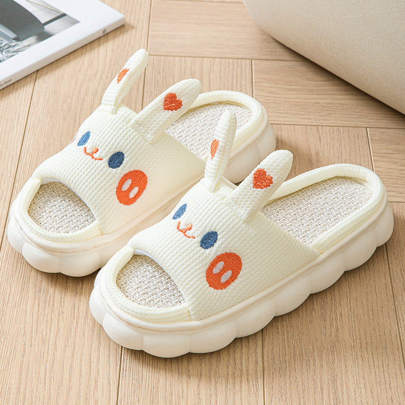 Cartoon Open Toe Hemp Slippers – Couple Indoor Shoes