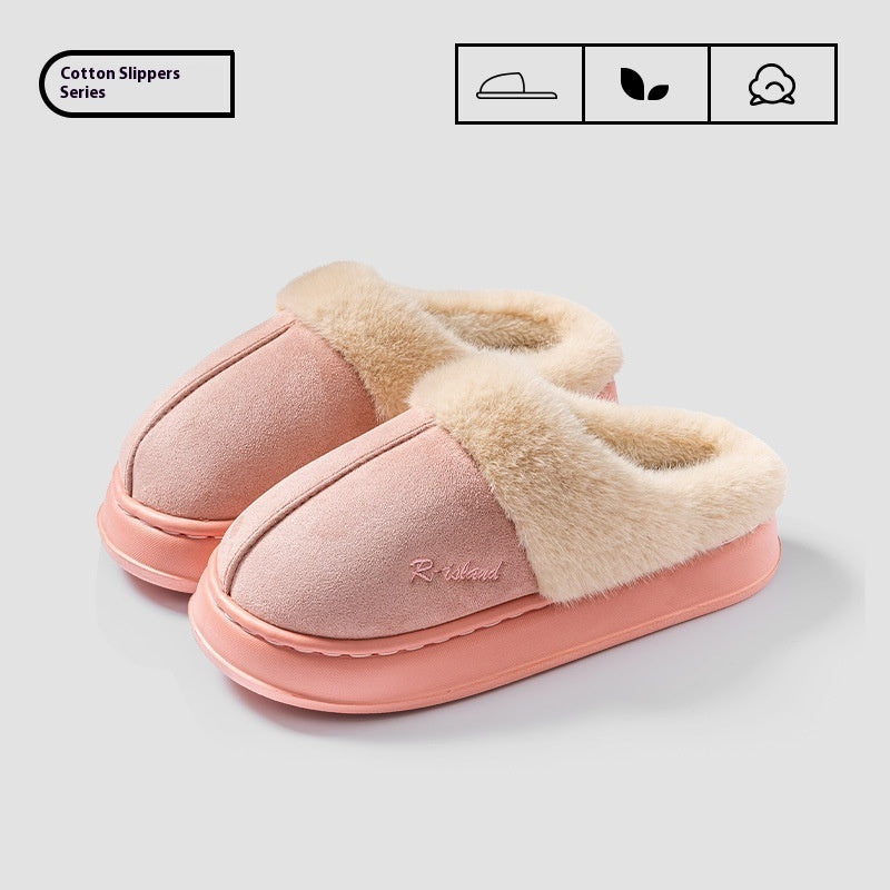 Winter Warm Fluffy Couple Slippers – Non‑Slip Indoor Cotton Shoes