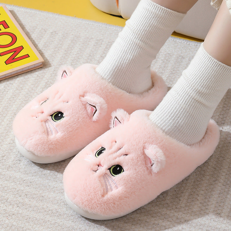 Autumn And Winter Cotton Slippers Women Couple Kitty Cartoon