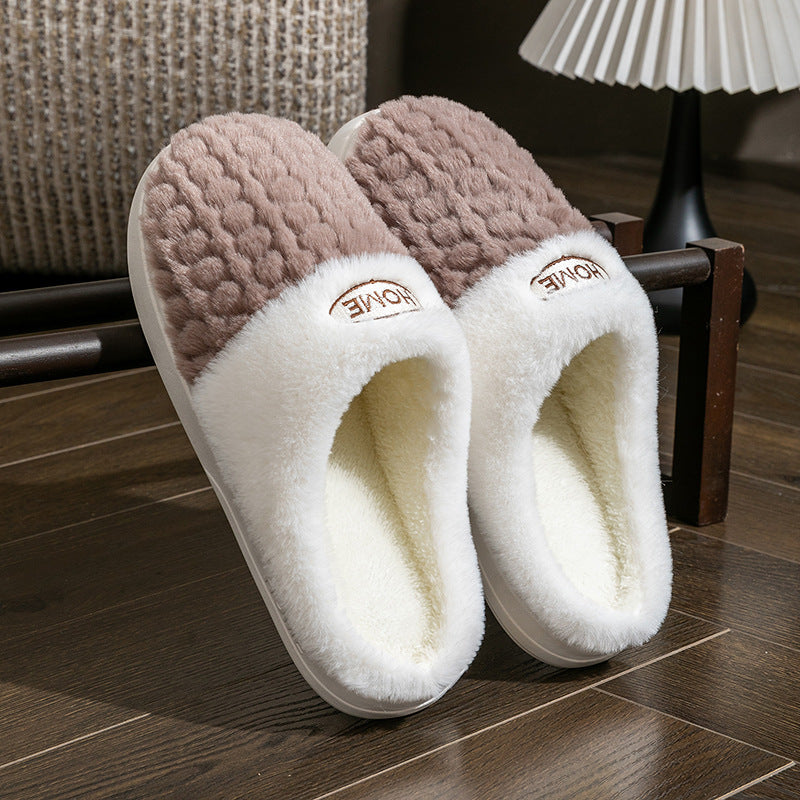 Women’s Thick Bottom Cotton Slippers – Non‑Slip Color Match Indoor Shoes