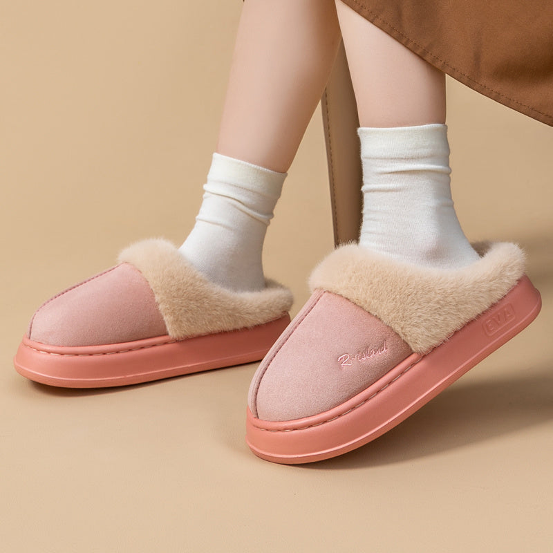 Winter Warm Fluffy Couple Slippers – Non‑Slip Indoor Cotton Shoes