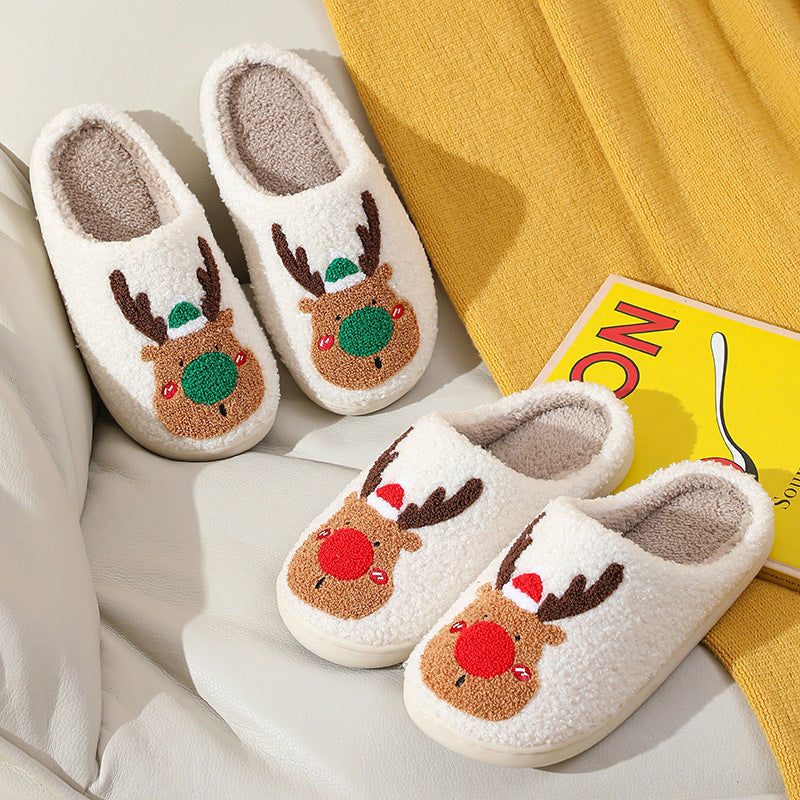 Cozy Christmas Slippers – Elk Design Winter Home Slip‑Ons