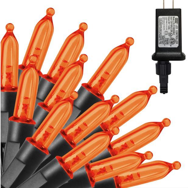 300 LED Mini String Lights – 99ft Orange Fairy Lights with Safety Adapter Indoor & Outdoor Christmas, Party, Garden Décor