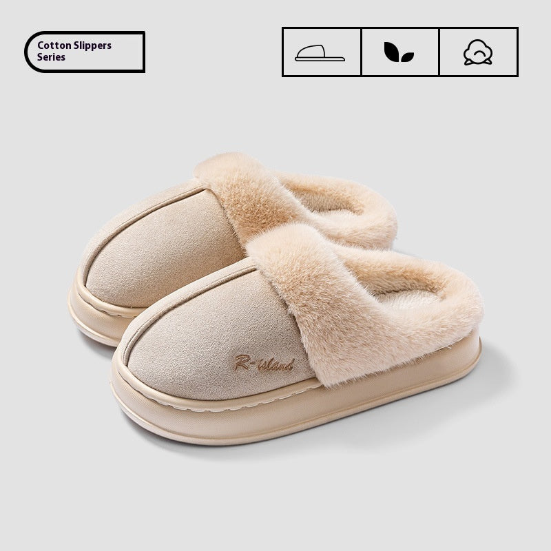 Winter Warm Fluffy Couple Slippers – Non‑Slip Indoor Cotton Shoes