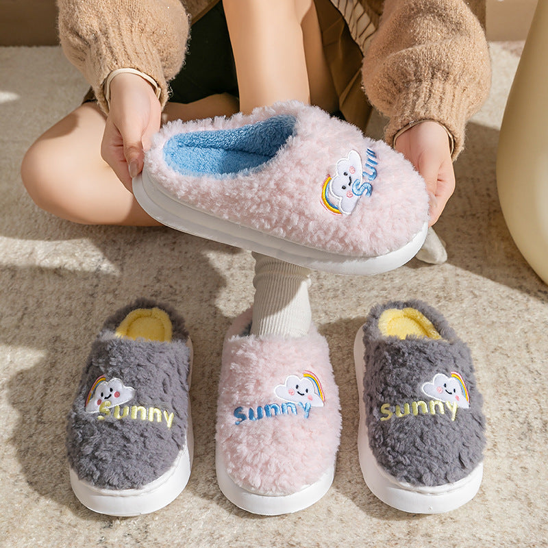 Cute Cartoon Cotton Slippers – Thick Bottom Indoor/Bedroom Shoes
